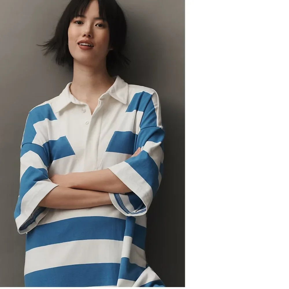 Anthropologie Blue and White Striped Maxi Dress - Picture 2 of 4